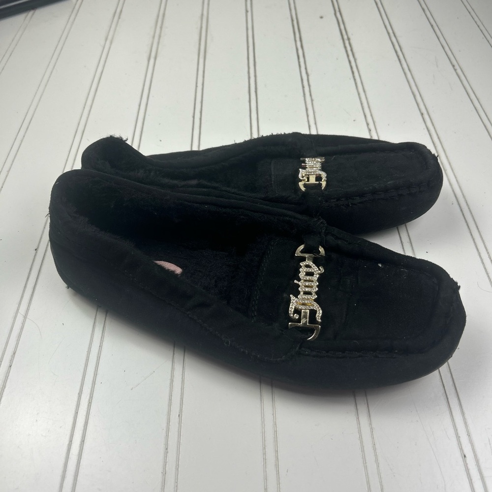 Juicy Couture Vintage Y2K Black Fuzzy Moccasin Slip On Loafers Womenโs Size 8 - Picture 3 of 9